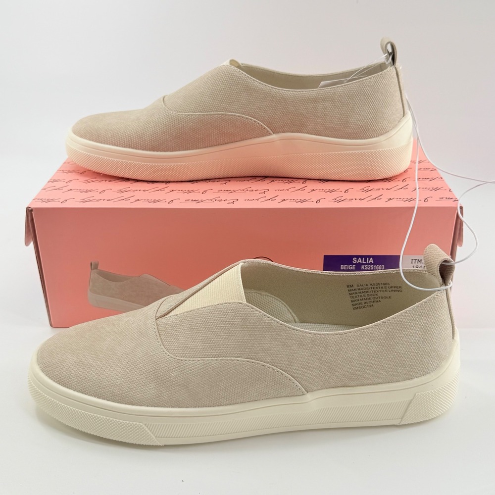 Kensie Womens 8 Salia Slip On Sneaker Beige Textile Flat Loafer Minimal Neutral - Picture 3 of 9